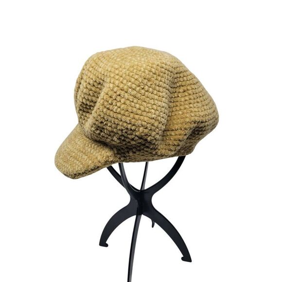 Vintage Inspired Camel Chenille Knit Beret Hat Winter Accessory City Classic - Picture 5 of 7